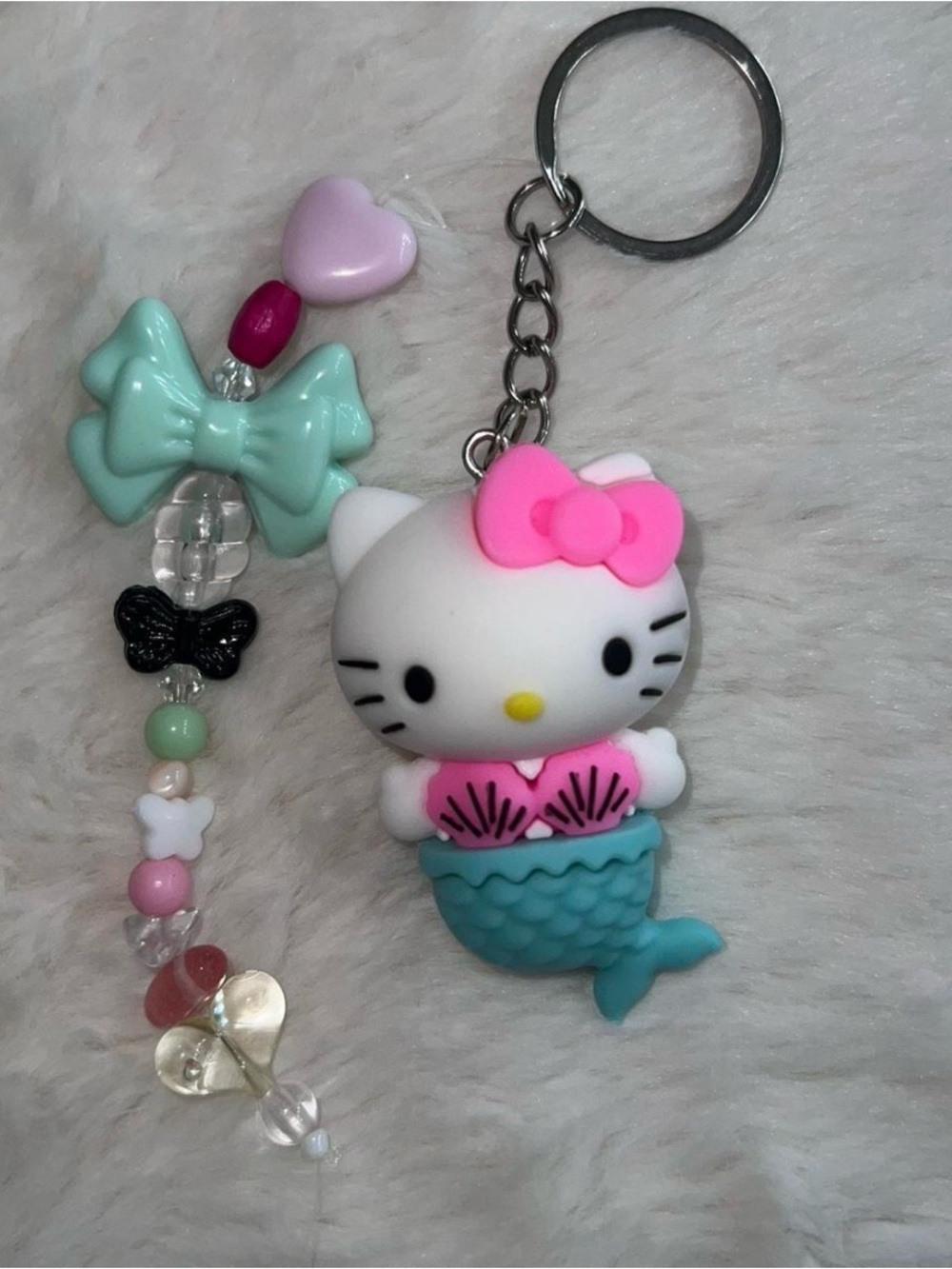 Hello Kitty Pink & Teal Mermaid Keychain with Bead Charm